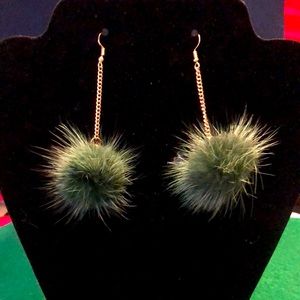 Fishhook dangling furball earrings